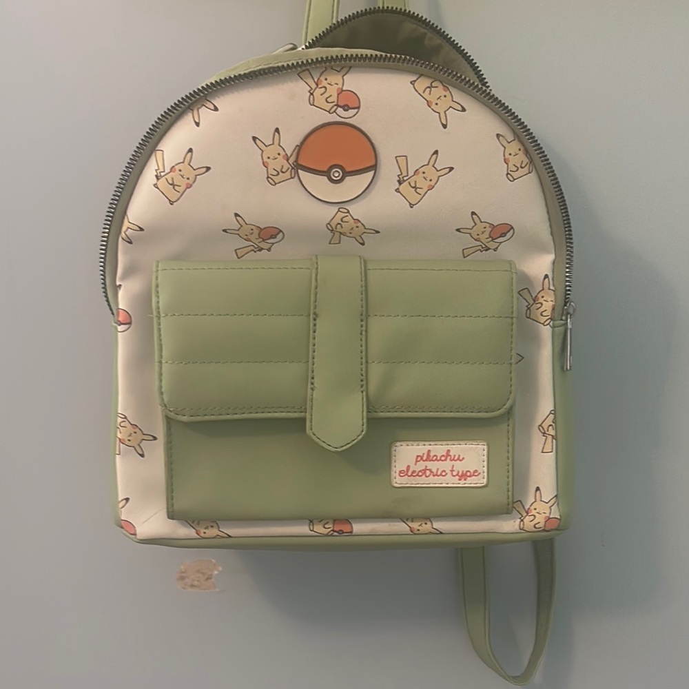 Pokemon Green and Cream Mini Backpack with Whimsical Print